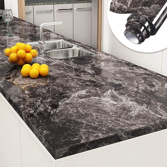 YENHOME Bathroom Counter Top Peel and Stick Waterproof 24"X200" Black Brown Marble Contact Paper Peel and Stick Countertops Contact Paper for Kitchen Self Adhesive Marble Vinyl Wrap for Cabinets Desk
