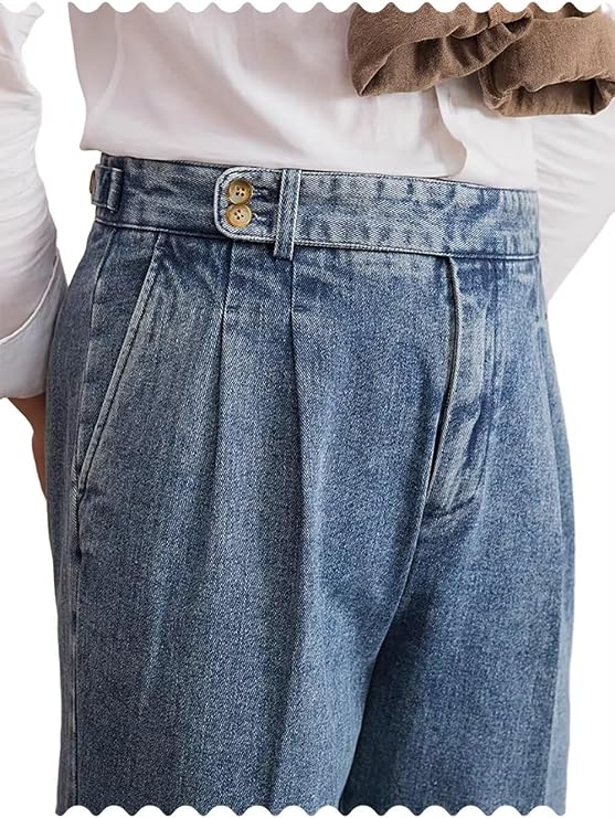 Men's Denim Pants Classic Gurkha Casual Regular Fit Trousers Dress Jeans