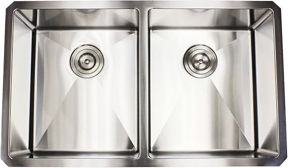 32 Inch Stainless Steel Undermount 50/50 Double Bowl Kitchen Sink - 16 Gauge