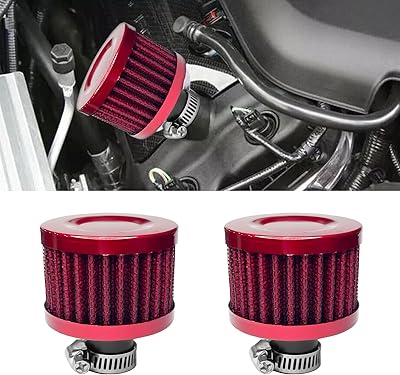 2PCS Air Filter Cold Air Intake Breather Filter, 12mm Mini Car Crankcase Breather Filter Cleaner, Universal Auto Vent Valve Cover Breather Turbo Vent Accessories for Car Motorcycle Red