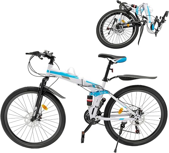 Foldable Mountain Bike 26 Inch Mountain Bike 21-Speed/High-Carbon Steel/Dual Disc Brake System, Adjustable Saddle Height MTB Bicycle for Daily Fitness Competition