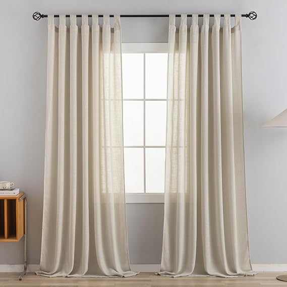 Linen Semi Sheer Curtains Tab Top Light Filtering Elegant Curtains & Drapes for Bedroom (Khaki, 52" W x 63" L, Pack of 2)