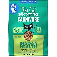 Tiki Cat Born Carnivore Indoor Health Dry Cat Food, Trout & Menhaden Fish Meal, 17 lbs Mega Bag