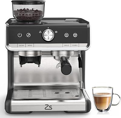 Espresso Machine with Built-In Grinder and Milk Frother - 20 Bar Professional Espresso Maker for Crafting Lattes, Cappuccinos, and Macchiatos, Removable 95oz Water Tank, 1450W