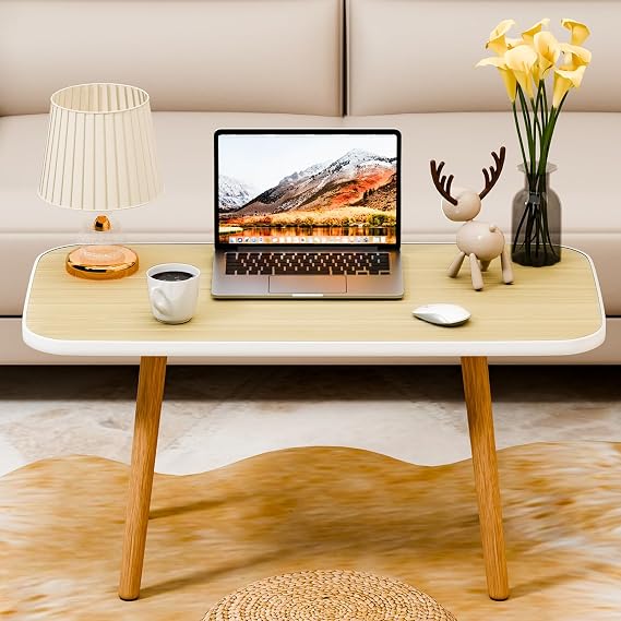 Coffee Table, Centre Table for Living Room, Tea Table, Small Coffee Table End Table for Living Room, Bedroom, Small Space, Coffee Table for Rounded Edge, Solid Legs, Easy Assembly Wooden Color