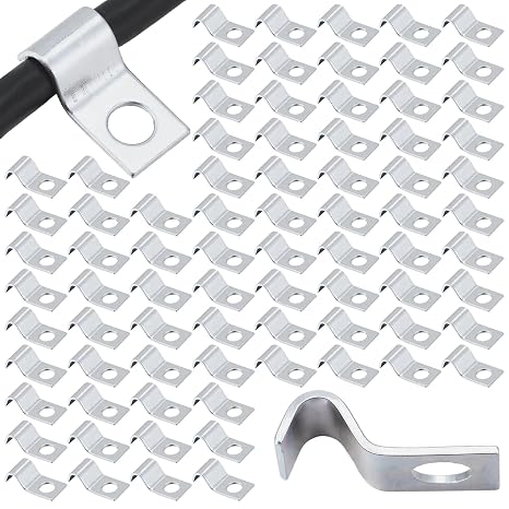 Yaocom 100 Pcs Silver Cable Wire Screw Clips 1/4 Inch, Zinc Plated Steel Clamp Outdoor Cord Clips for Wall Mounting Wire Management