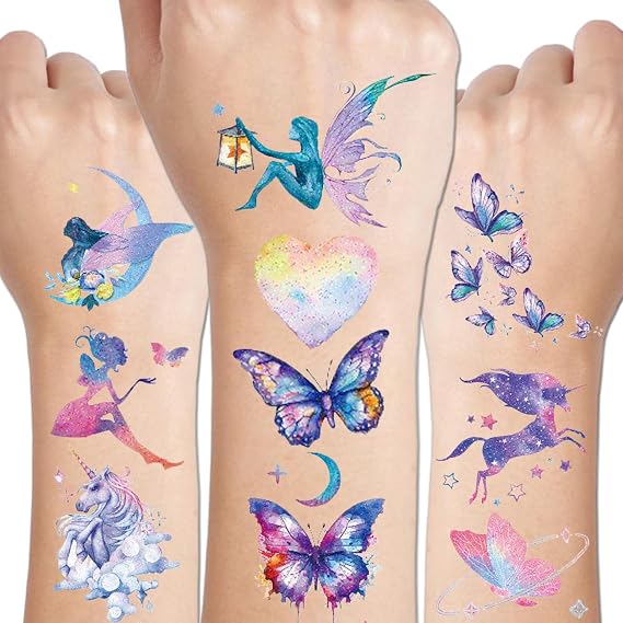 CHARLENT 110 Glitter Styles Temporary Tattoos for Girls Women - 12 Sheets
