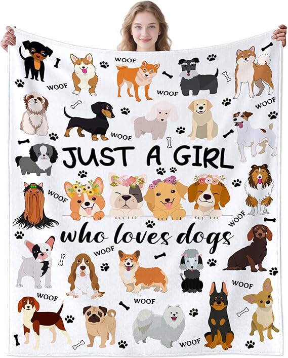 Cute Dog Blanket Bedding Soft Cozy Flannel Throw Blankets for Dog Lovers Funny Pet Puppy Plush Gifts for Kids Adults 50"x40"