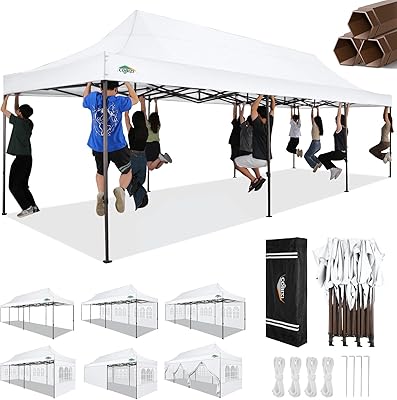 COBIZI 10x30 Pop Up Canopy Tent Heavy Duty with 8 Removable Sidewalls, Commercial Portable Tents for Parties Ez Up Canopy All-Weather Windproof & Waterproof and UPF 80 Wedding Tent Sun Shelter