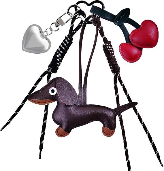 Cute Leather Dog Heart Cherry Keychain Bag Charm for Handbag Accessories, Tready Charms for Purses and Bags Cars Hanging Ornament Christmas Gifts