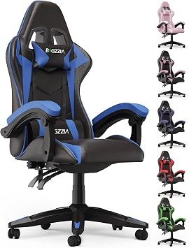 Bigzzia Gaming Chair, Computer Game Chair with Lumbar Support, Comfortable Video Game Chairs for Adults Kids, Racing Style Gamer Chair with 360-Swivel Seat and Headrest(Blue)