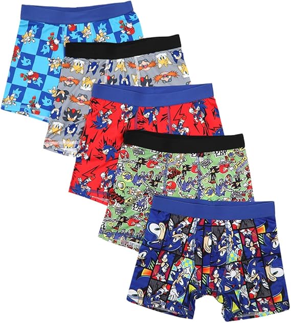 Sonic the Hedgehog Boys Boxer Briefs Set 5 Pack Kids Underwear