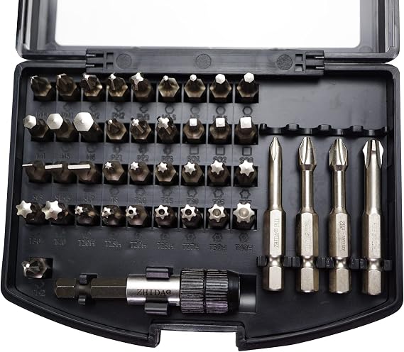 42-Piece Screwdriver Bit Set, S2 Steel Torx, Security Torx, Hex, Phillips, Slotted, Pozidriv & Square Driver Bits, 25mm & 50mm Drill Bit Kit with Magnetic Bit Holder for Power Tools 1 pack