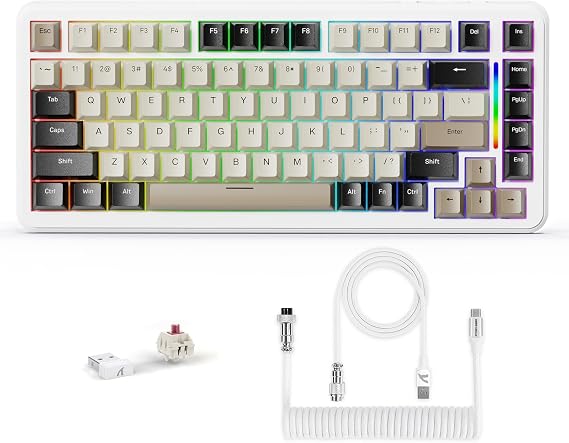 ATTACK SHARK M86 Wireless Mechanical Keyboard, 75% Layout Gasket Custom Structure,Hot Swappable,RGB Backlit,Pre-lubed Linear Switches,Tri-Mode BT5.0/2.4GHz/USB-C Keyboard for Win/Mac with Coiled Cable