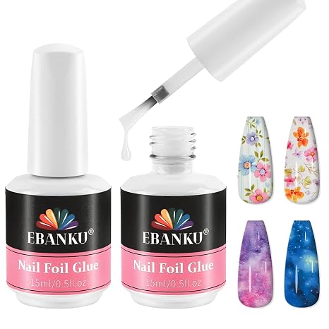 EBANKU 30ML Nail Foil Glue for Nail Art, Foil Transfer Gel Nail Foil | Transfer Nail Art Glue Soak Off Nail Art Manicure DIY Enthusiasts for Women, No LED Lamp Required