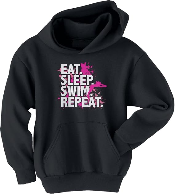 Threadrock Big Girls' Eat Sleep Swim Repeat Youth Hoodie Sweatshirt