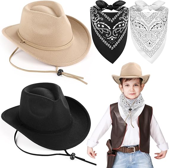 Xtinmee Kids Cowboy Hat with Paisley Bandana for Age 3-10 Toddler Cowboy Hat for Boy Girl Birthday Cosplay Party Favors