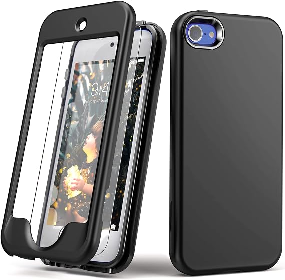 for iPod Touch 7 Case with Screen Protector,Lightweight Full Body Heavy Duty Protection Soft TPU Hard PC Bumper Protective Sturdy Cover for iPod Touch 6/5,Black