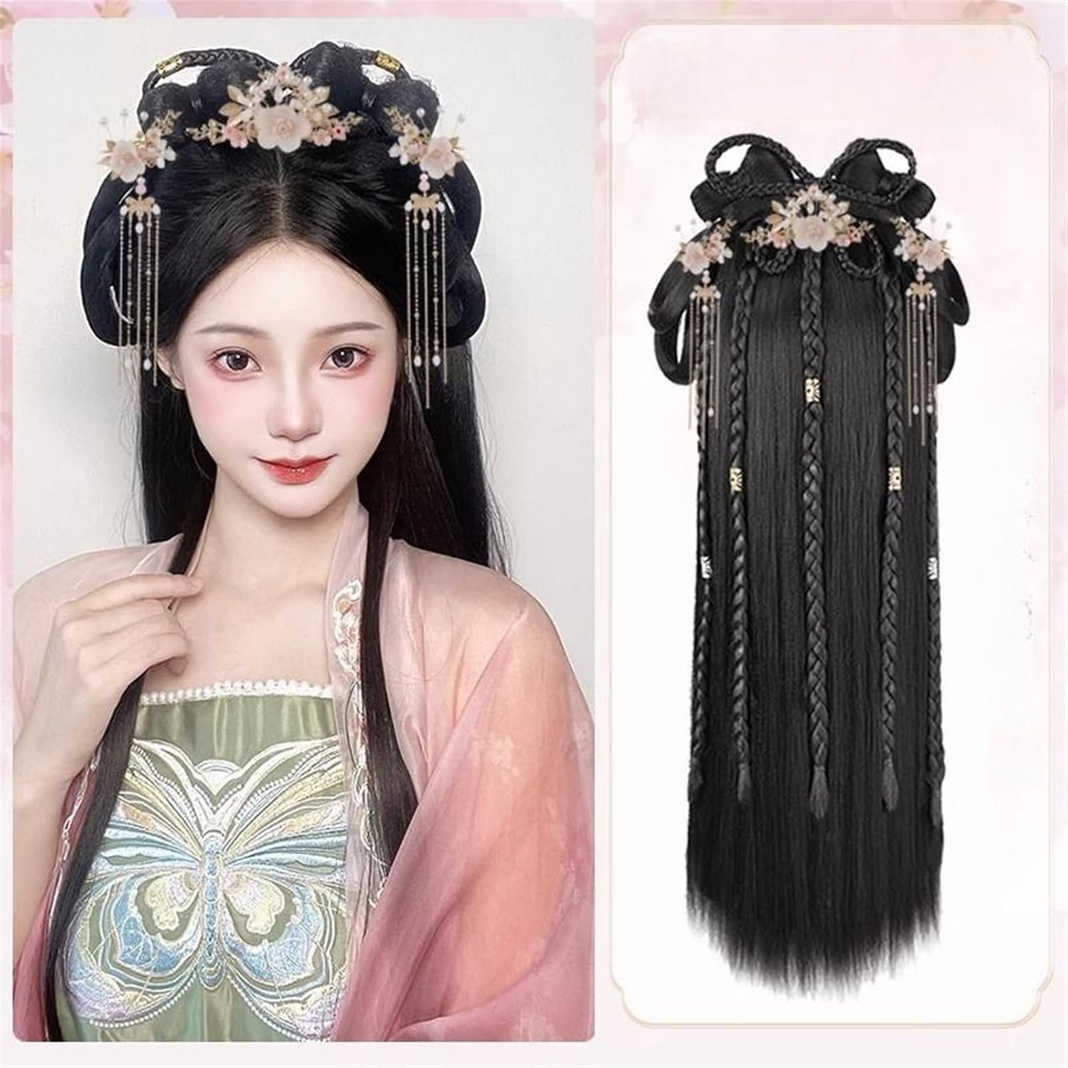 Chinese Vintage Wig Ancient Chinese Wig Geisha Wig Retro Headwear Wigs Bun Hair Pieces Hanfu Headdress Cosplay WigHeadwear01