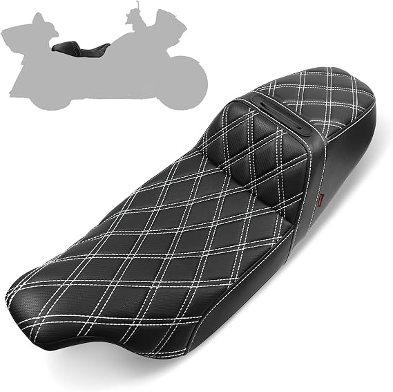 Motorcycle Seat Upgraded One-Piece Driver and Passenger Seat with Diamond Pattern Stitching Fit for Harley Touring Electra Glide 1997-2007 Road Glide 1998-2007(White Diamond Stitching)