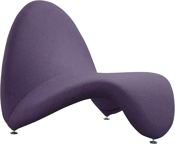 Manhattan Comfort MoMa Modern Abstract Lounge Accent Chair Sculptural Tongue Design, Wool Blend Upholstery, Metal Frame with Geometric Legs, Fully Assembled, Set of 1, Purple