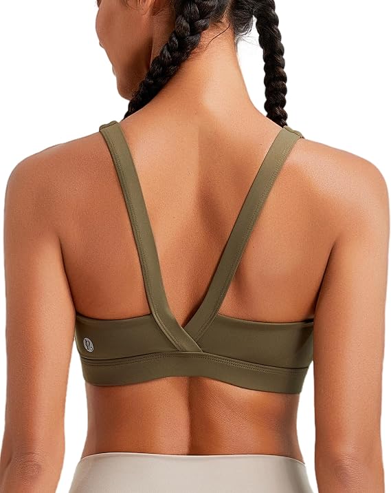 RUNNING GIRL Sports Bras for Women, Medium Support Molded Cup Sports Bras with Sewn in Pads Strappy Workout Yoga Bra