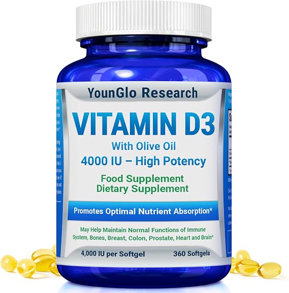 Vitamin D3 4000 IU Dietary Supplement - 360 Softgels - Bone & Immune Health