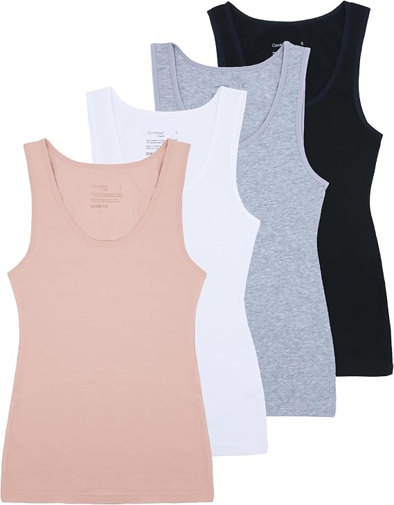 Comfneat Women's 4-Pack Slim-Fit Basic Tanks Cotton Casual Comfy Top Underwear Vests