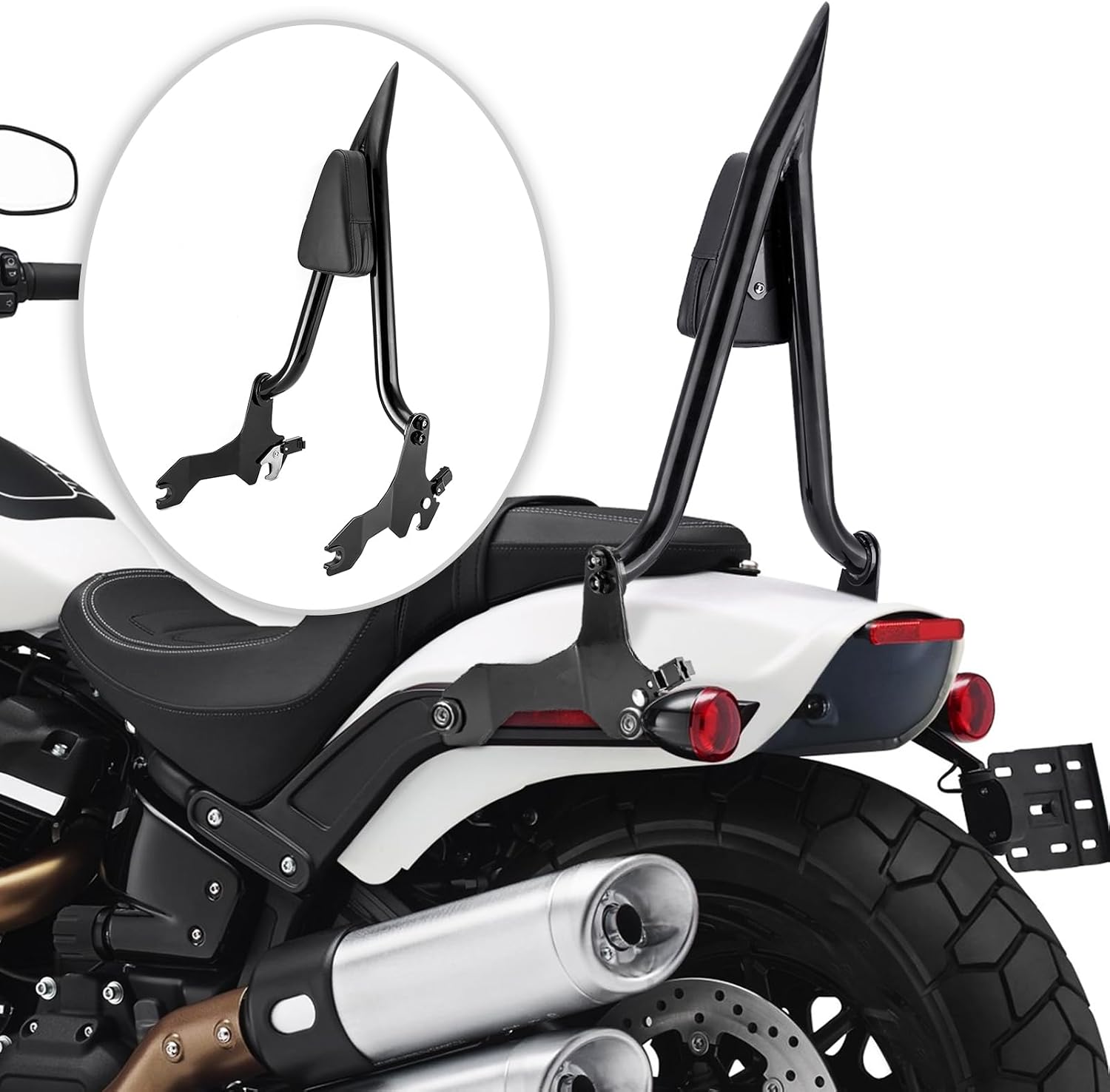 Mofun Detachable 24 Height Passenger Backrest Sissy Bar Compatible with Harley Softail Fat Bob FXFB FXFBS 2018-2025 Gloss Black