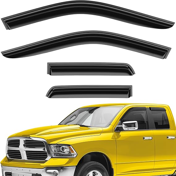 Extra Durable Window Deflectors Tape-On Window Visors Rain Guards Fit for Dodge Ram 1500 2009-2018 Quad Cab, Sun Visors, Wind Vent for Shades, Exterior Car Accessories - 4pcs. AG0030