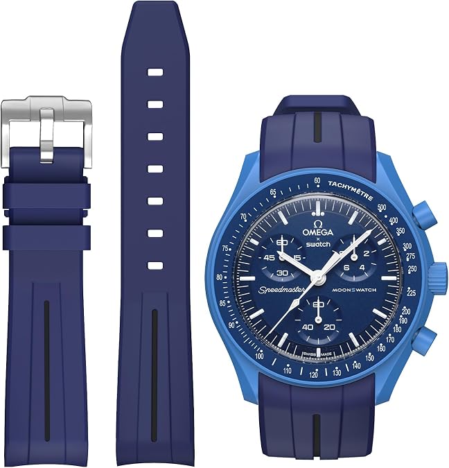 Bands for Moonswatch Watch,Strap Compatible with Omega Swatch Moonswatch Speedmaster No Gap Curved Design Silicone Waterproof Replacement Strap for Swatch Omega Men Women