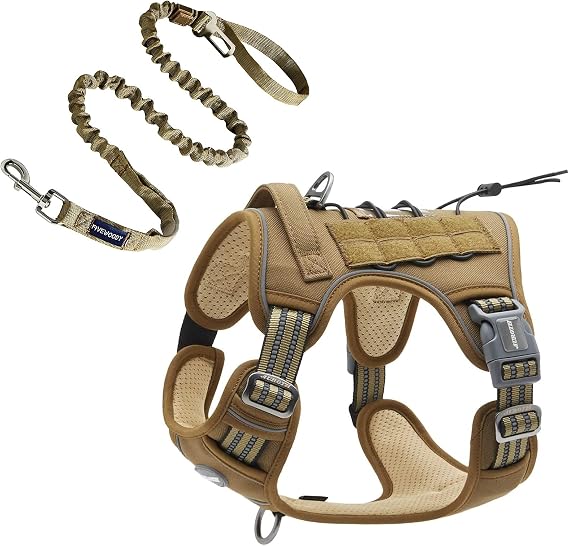 Auroth Tactical Dog Harness with 6 FT Tan Heavy Duty Dog Leash for Large Breed Dogs, No Pulling Reflective Dog Training Vest Army Yellow M