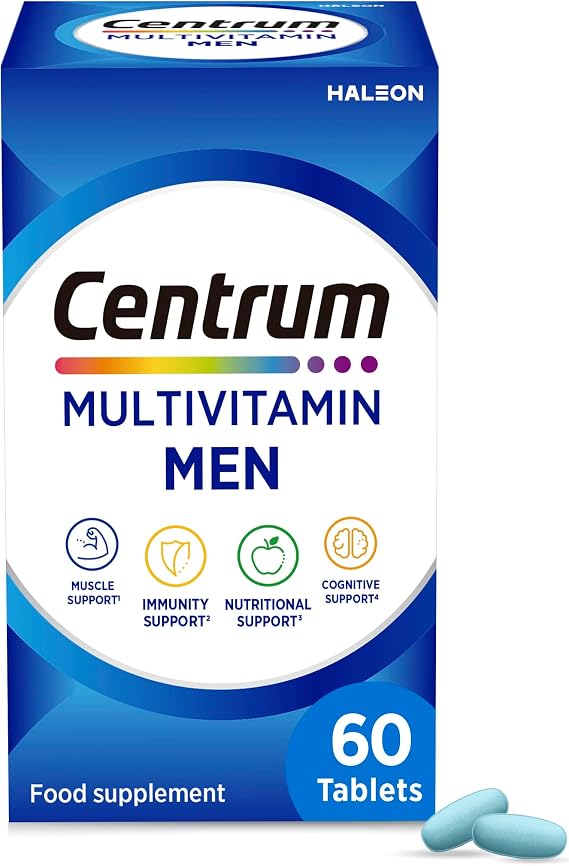 Centrum Multivitamin for Men, 23 Essential nutrients Including Vitamin D, C, and Magnesium, 60 Tablets (Packaging May Vary)