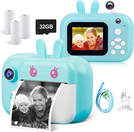 Instant Print Camera for Kids, Dual-Lens 40MP Kids Digital Video Camera | 1080P Portable Toddler Camera for Girls Boys Age 3-12, 2.4" Selfie Camera Toys with 32GB Card, Christmas Birthday Gifts