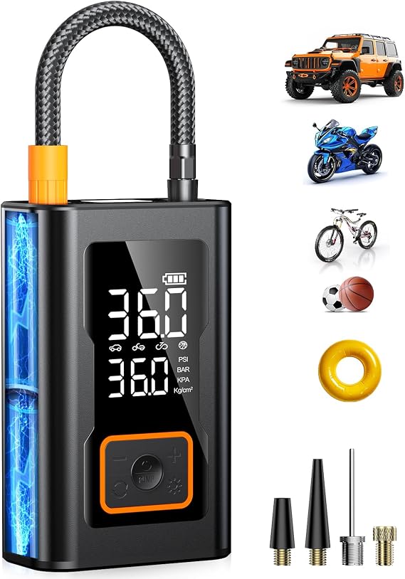 Tire Inflator Portable Air Compressor,150 PSI Bike Tire Pump - Compact Air Pump for Car Tires,Rechargeable Tire Inflator with Digital Pressure Gauge and LED Light