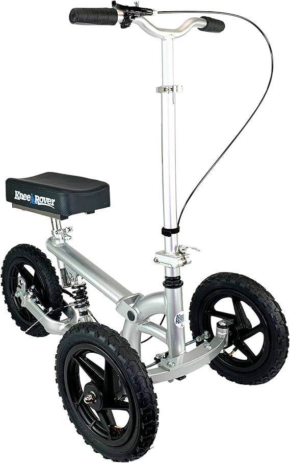 KneeRover PRO All Terrain Knee Scooter with Shock Absorber, Silver | Heavy Duty Knee Walker For Adults, For Foot Surgery & Broken Ankle Foot Injuries - Leg Scooter Best Knee Crutch Alternative