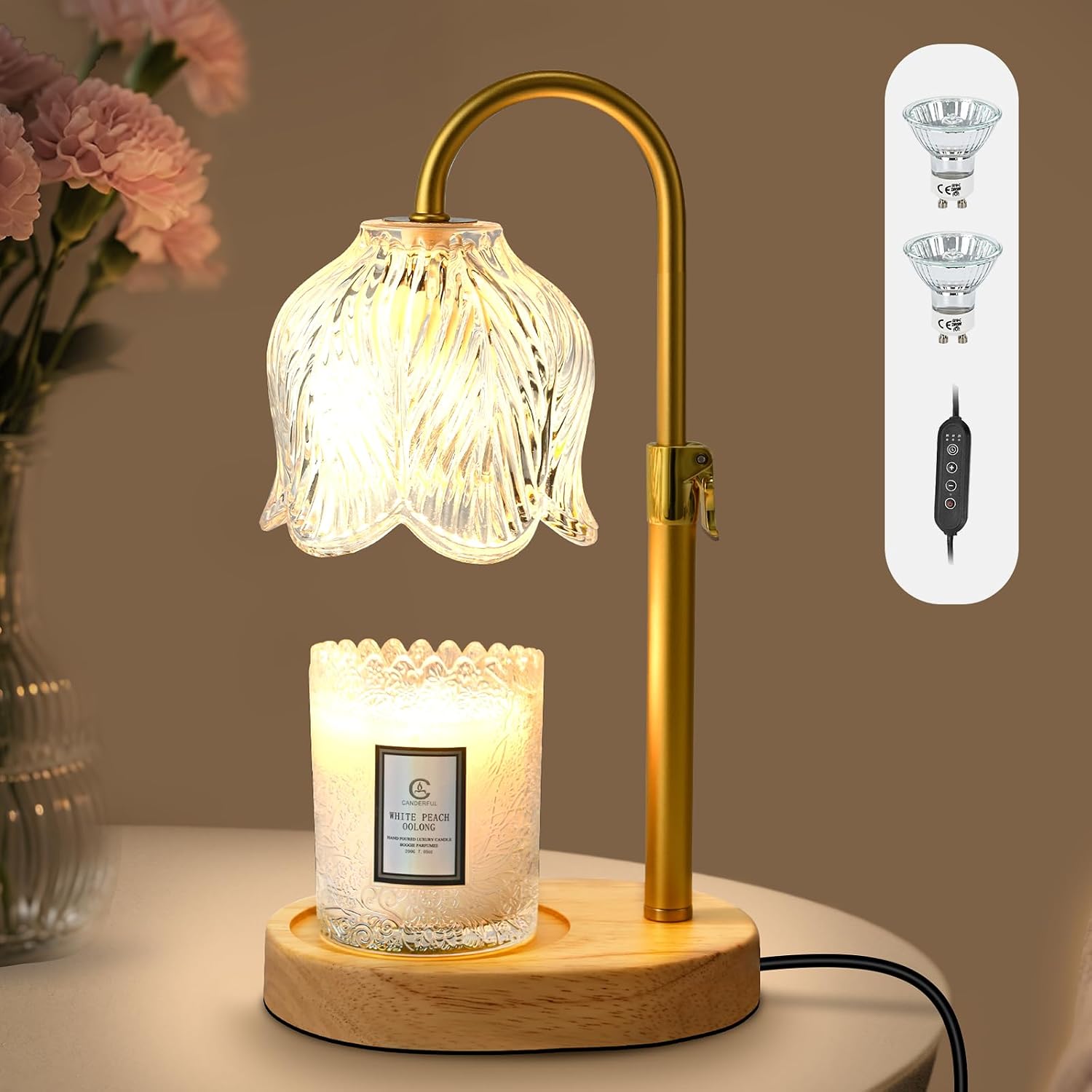 Candle Warmer Lamp with Timer, Birthday Gifts for Women Mom, Height Adjustable Wax Melts Warmer, House Warming Gifts New Home Decor, Dimmable Candle Warmer for Jar Candles with 2 Bulbs