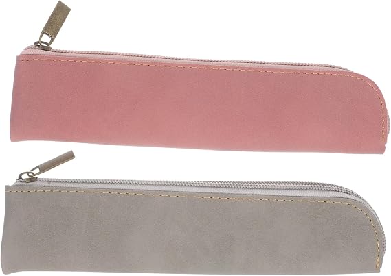 NUOBESTY 2pcs Leather Pencil Case Slim Pen Cover Pouch for Girls Zipper Pencil Box Case Aesthetic Pink