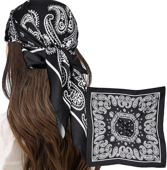 Mulberry Silk Feeling Head Scarf for Women Square Neck Satin Bandana for Bag Hair Scarves Gift 27.5"