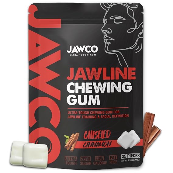 JAWCO Ultra-tough Jawline Chewing Gum | Get a Stronger, Squarer Jawline | Sugar-Free Jaw Training Hard Gum | Chisel & Tone | 15X Hardness | Facial Fitness Mewing Gum | Chiseled Cinnamon (1-Pack)