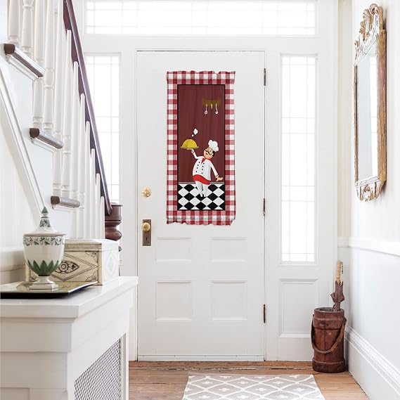 Fat Chef French Sidelight Front Door Curtain for Door Window/Doorways 25"x40", Red Buffalo Plaid Black and White Checkered Flag Kitchen Small Side Back Window Door Rod Pocket Drape Panel Curtain