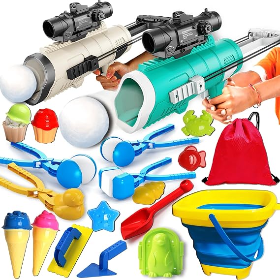 Snow Toys for Kids Outdoor, 19 PCS Snowball Maker Kit, Snowball Blaster Gun Launcher, Snow Ball Duck Makers, Snow Molds for Kids Adults Outdoor with Storage Bag