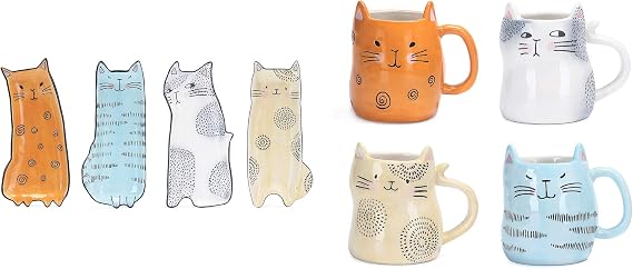 Bico Cartoon Cat Stoneware Dinnerware Set, Including Appetizer Plates & Mugs Set