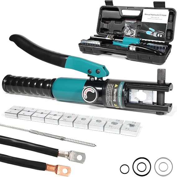 Brileine 10-Ton Hydraulic Crimping Tool with 9 Dies, 12 AWG to 2/0 AWG | Battery Cable Crimper Tool, Wire Rope Crimping Tool for 1/16" 1/8" 3/16" Stainless Steel Cable Railing Tool,Hydraulic Crimper