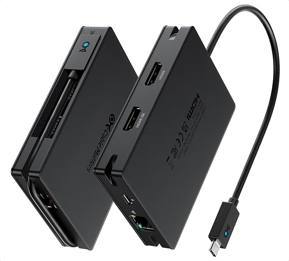 Cable Matters 8-in-1 Portable 40Gbps Dual HDMI USB4 Hub | 1x 8K@30Hz / 4K@120Hz or 2x 4K@60Hz HDMI, Gigabit Ethernet, 100W PD Charging, Limited macOS Display Support