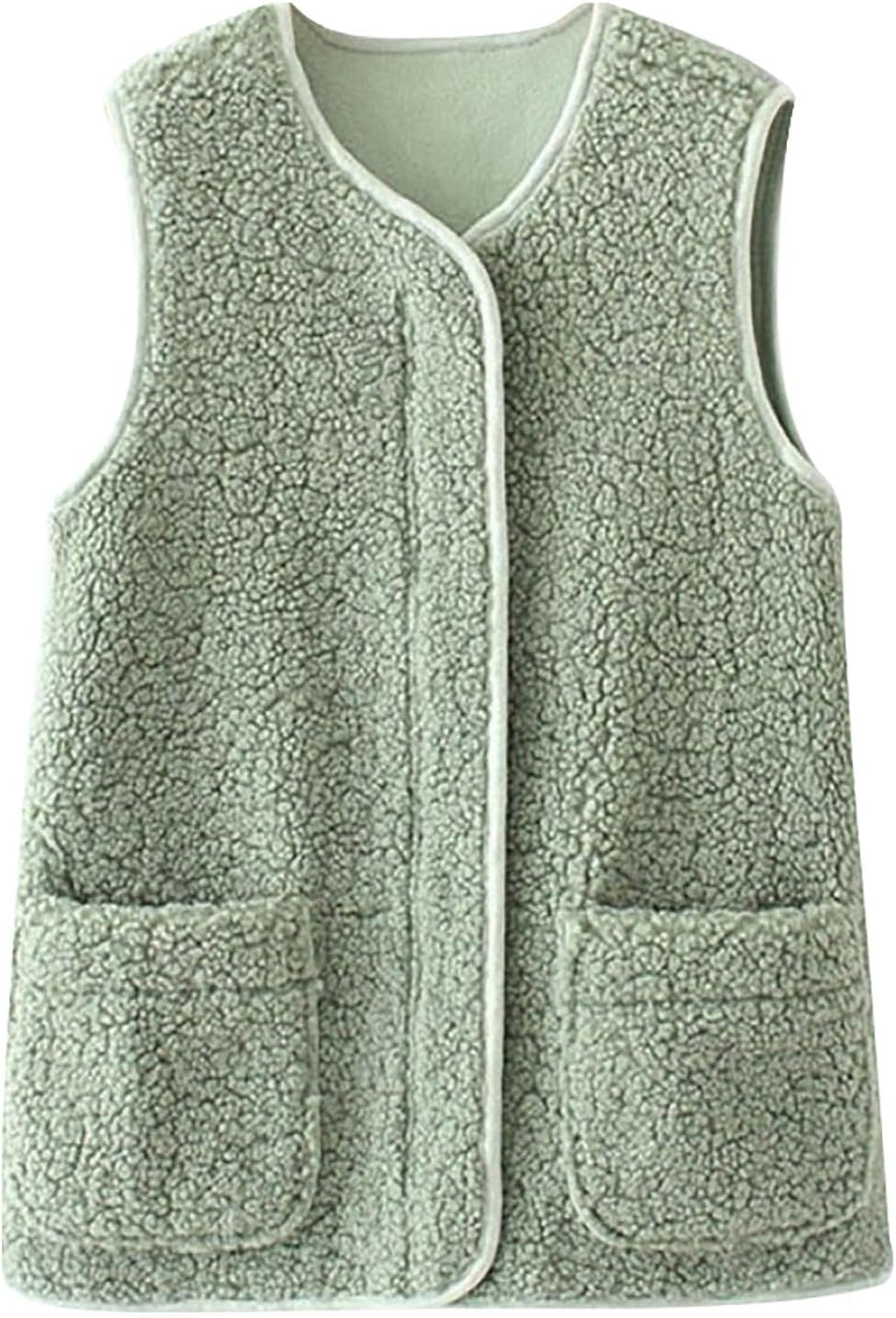 Vest for Women Sherpa Vest Casual Warm Fuzzy Faux Shearling Vest Sleeveless Fleece Jacket Pockets Teddy Coat Gilet for Winter