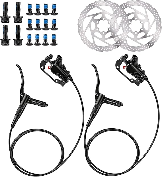 MTB Hydraulic Disc Brake Set, Front 800mm Rear 1450mm Aluminum Alloy Hydraulic Disc Brake for Mountain Bike, Road Bike, Bicycle Oil Pressure IS/PM Universal Adapter 160mm Rotor with Fixing Screw