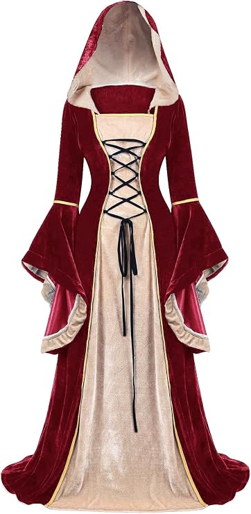 YEAXLUD Vampire Halloween Costume for Woman Renaissance Medieval Evil Queen Dress Women's Witch Costumes Cosplay Apparel