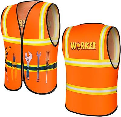 Xtinmee Kids Construction Vest Children Construction Worker Costume High Visibility Safety Vest Dress up for Aged 3-8Orange,2 Pcs