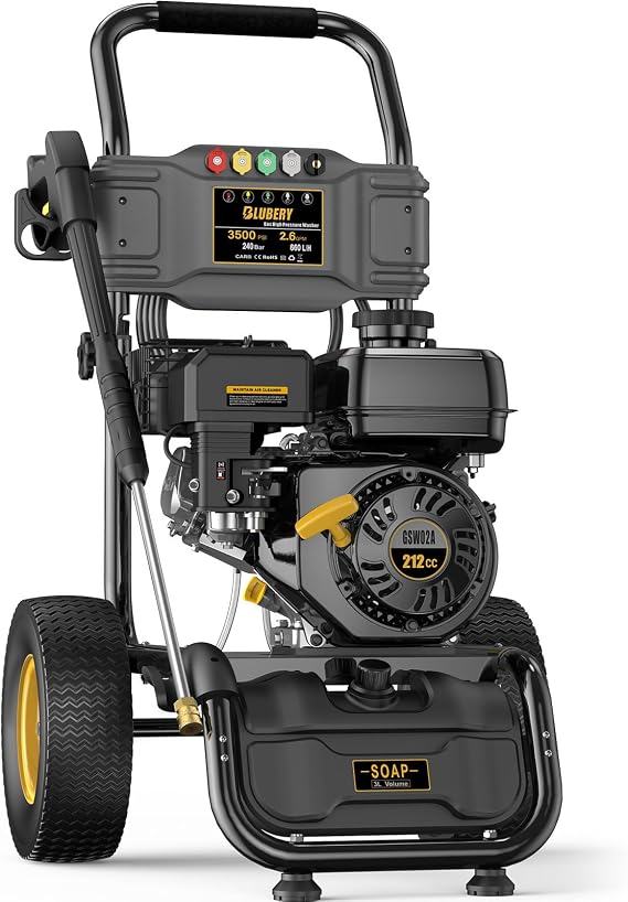 Gas Pressure Washer, 3500 PSI &2.6 GPM Power Washer, 30 ft Hose&Soap Container, 5 Adjustable Nozzles, Cleaning for Driveway/Concrete/Vinyl Fencing, CARB&EPA CERT